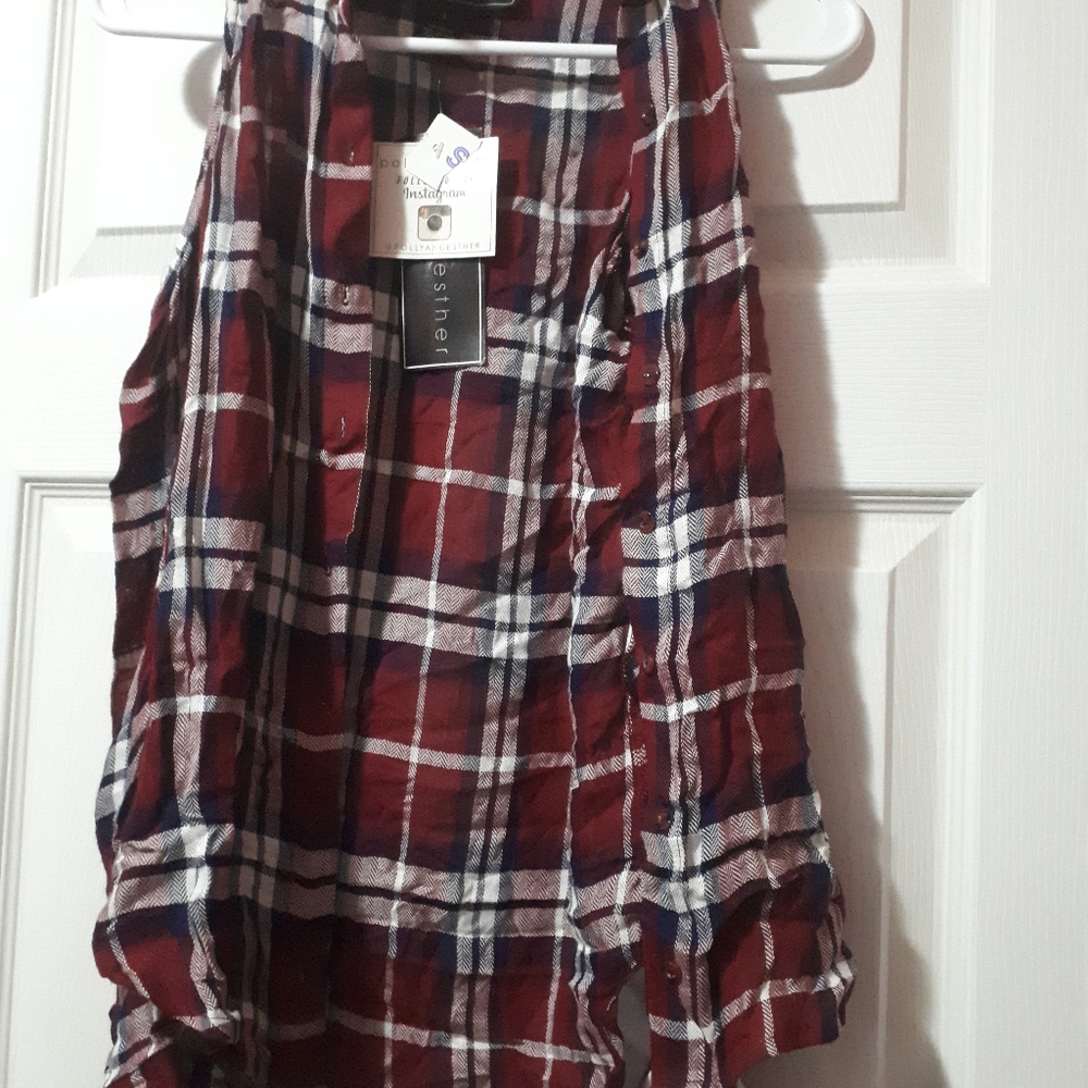 New womens shoulderless plaid button-up